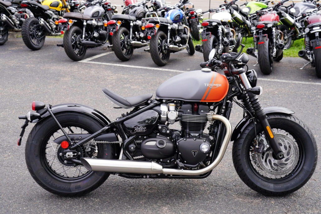 2025 Triumph Bonneville Bobber, Matt Graphite / Baja Orange with 0 Miles