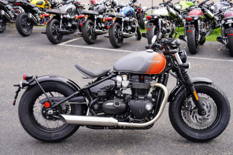 2025 Triumph Bonneville Bobber, Matt Graphite / Baja Orange with 0 Miles for sale