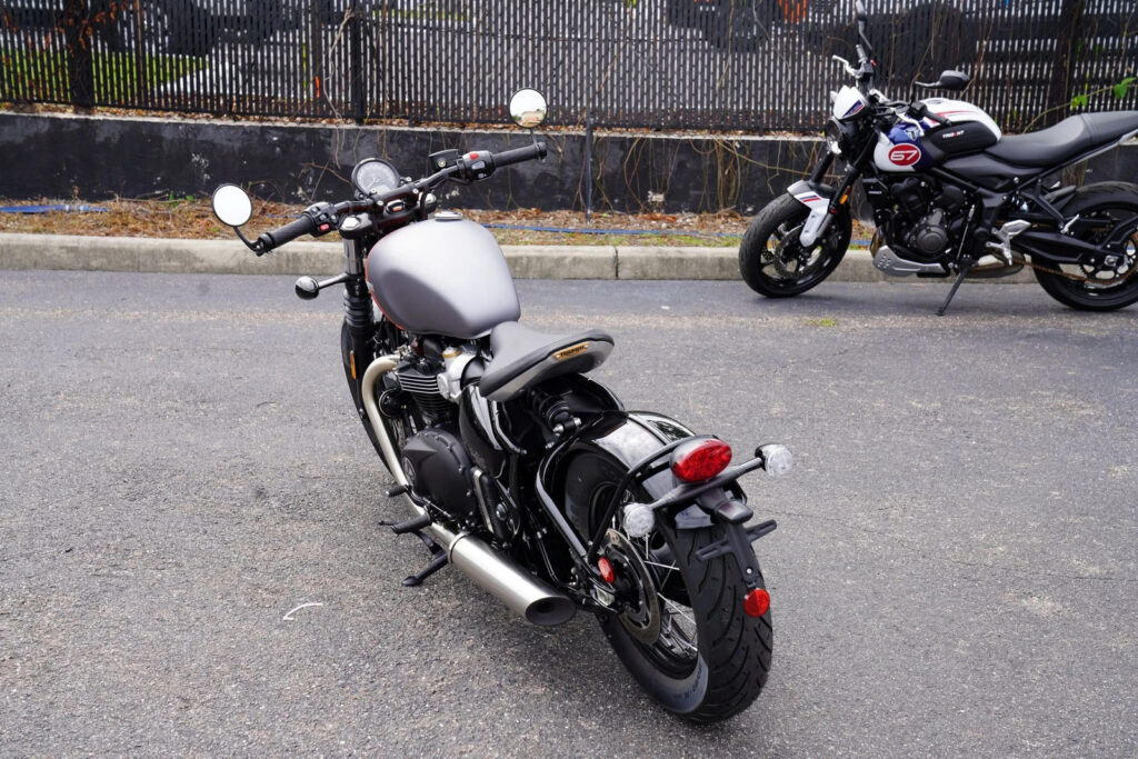 2025 Triumph Bonneville Bobber, Matt Graphite / Baja Orange with 0 Miles