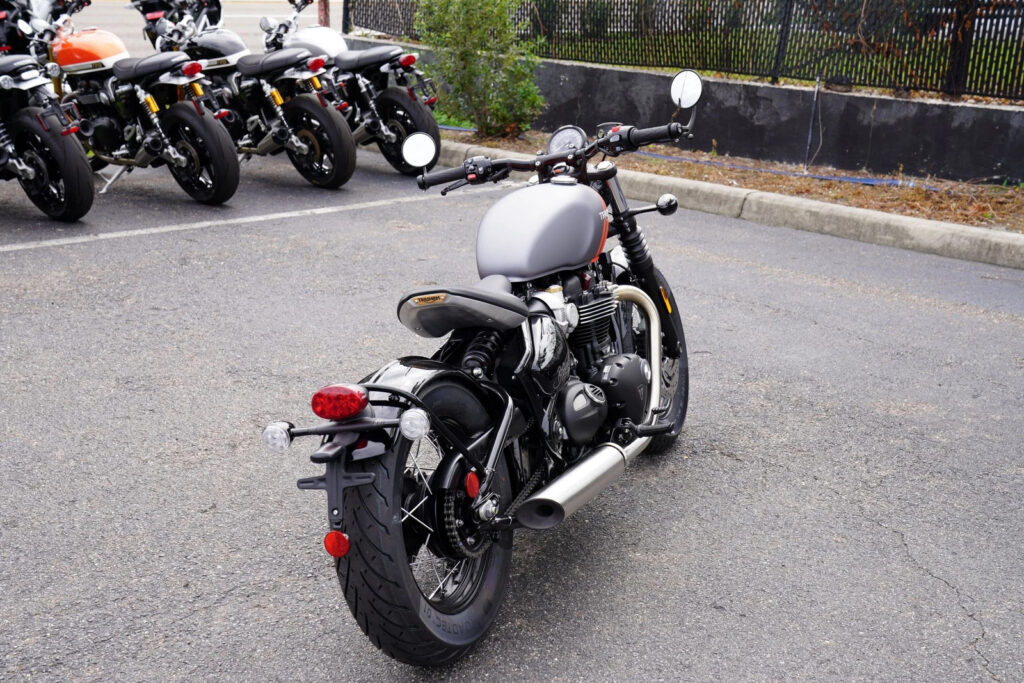 2025 Triumph Bonneville Bobber, Matt Graphite / Baja Orange with 0 Miles